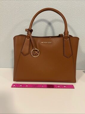 Michael Kors brown Leather Satchel with Gold Tone MK Charm*